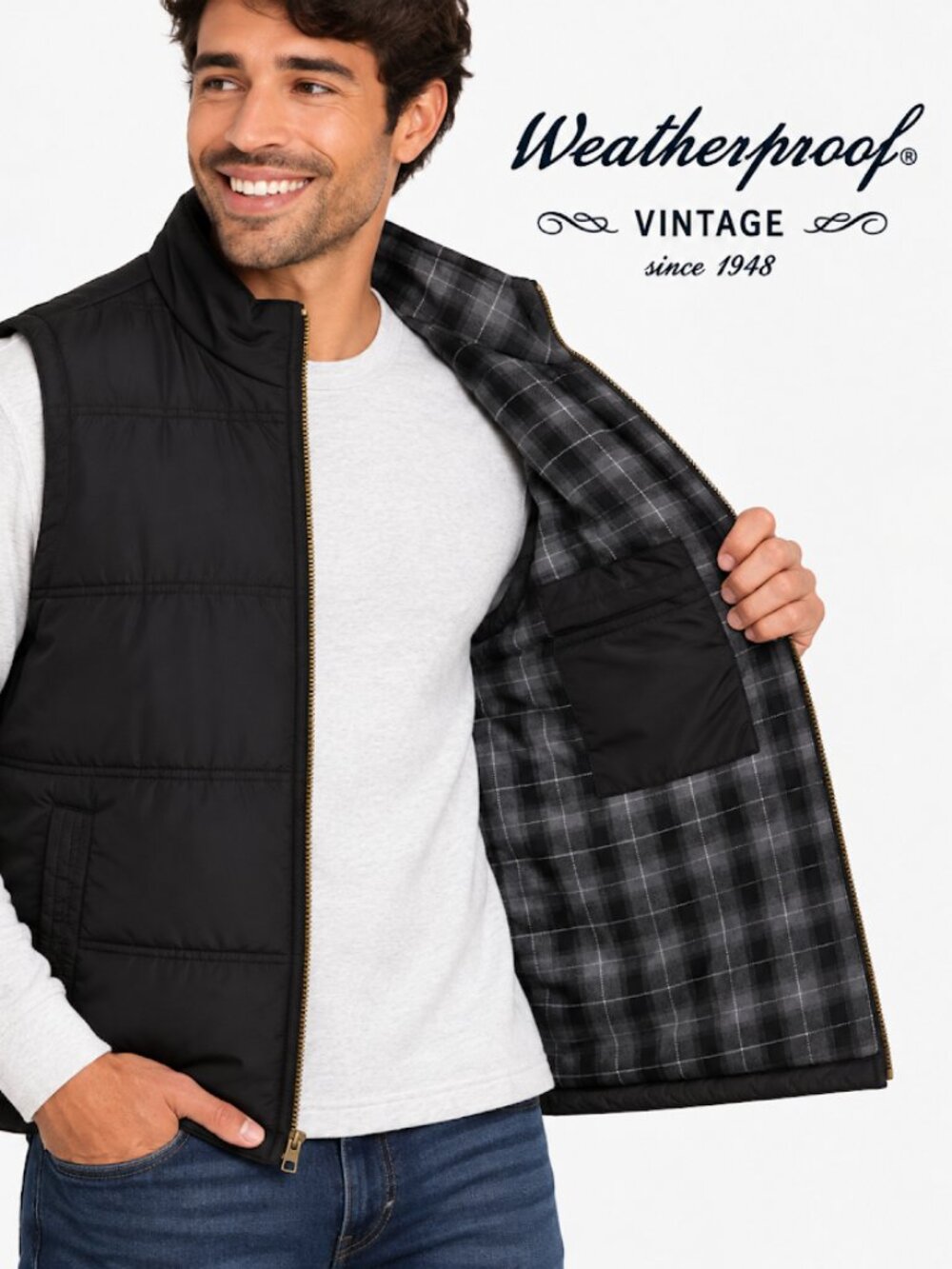 Weatherproof Vintage Men's Flannel Lined Quilted Puffer Vest - Black